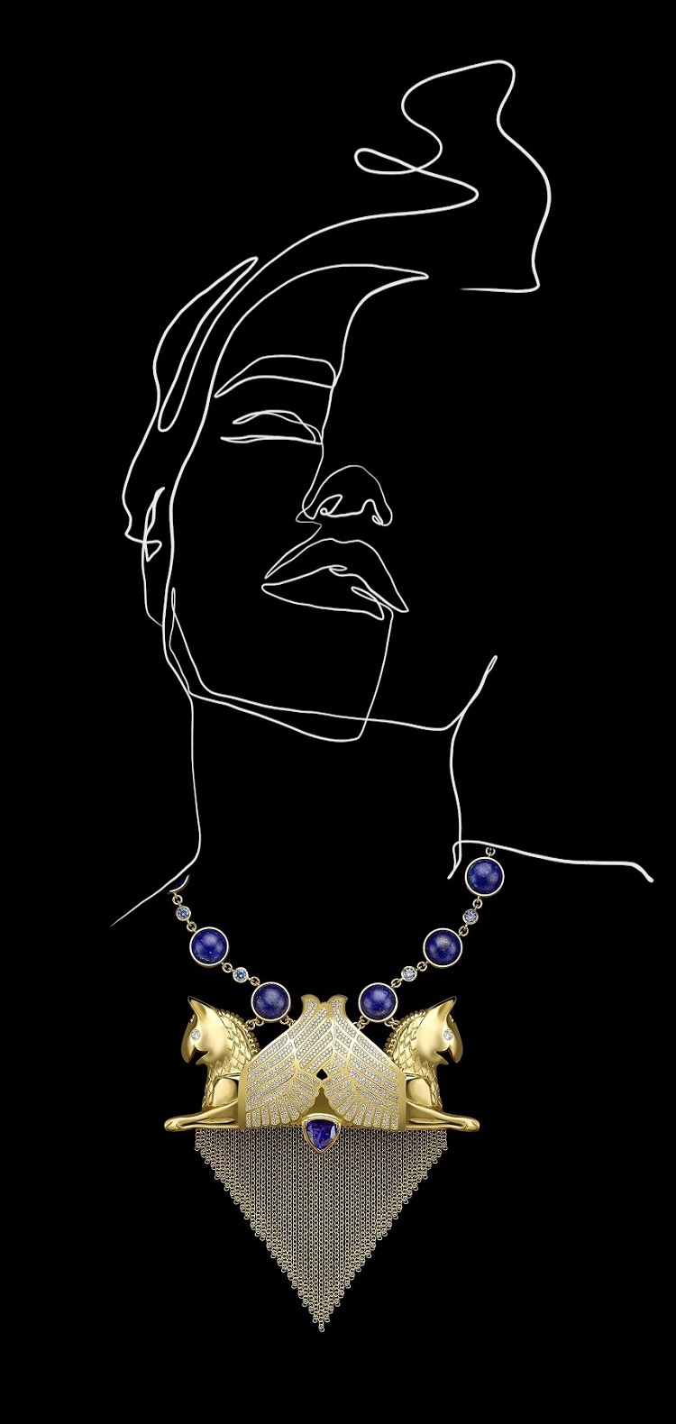 persepolis griffin necklace size illustration