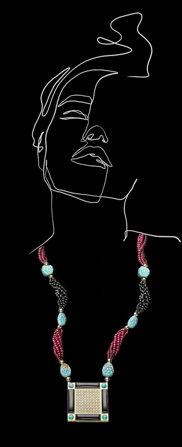 red kimono necklace size illustration